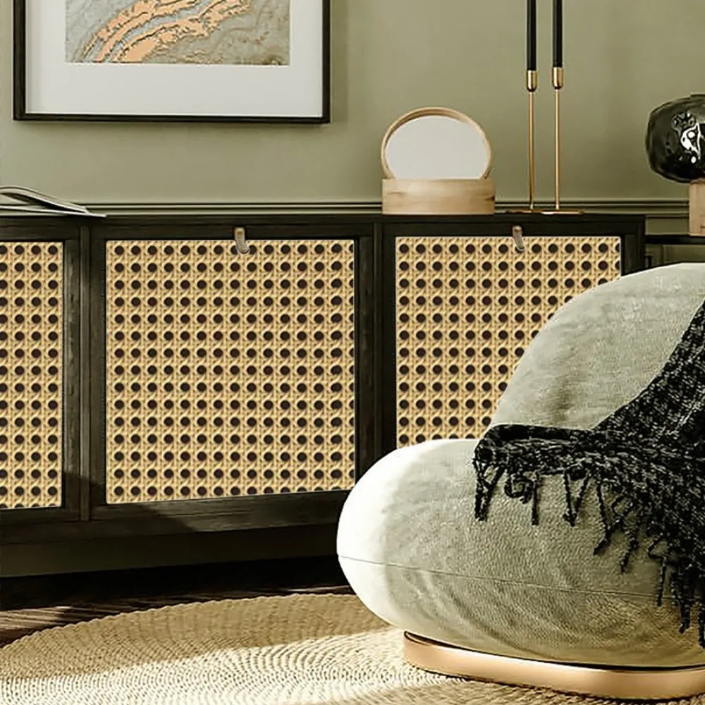 Classic 3D Rattan Wallpaper PVC Self-adhesive Wall Sticker Waterproof Removable Furniture Renovation Sticker