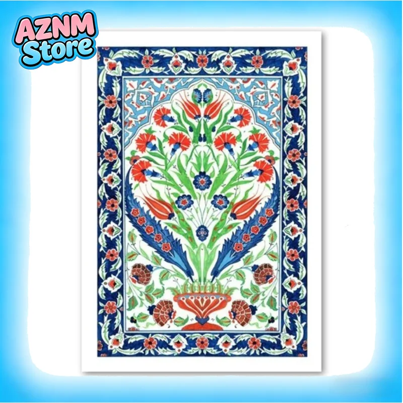 2026 Affiche sur toile de peinture artistique à l'aquarelle, motif de carreaux ottomans Iznik turcs, motifs floraux traditionnels d'Istanbul