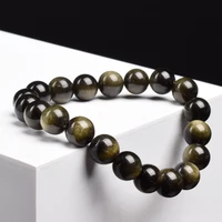 Natural Golden Obsidian Stone Beads Bracelet Men Women Golden Light Rainbow Obsidian Raw Stone Round Bead Natural Energy Jewelry - Image 2