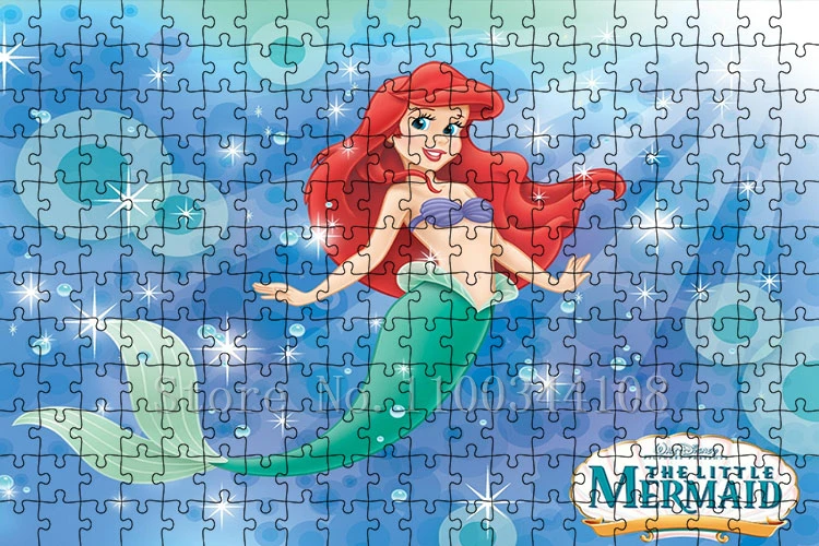 Teka-teki Jigsaw Putri Duyung Kecil 300/500/1000 Buah Teka-teki Kertas Ariel Putri Disney untuk Orang Dewasa Mainan Rakitan Dekompresi