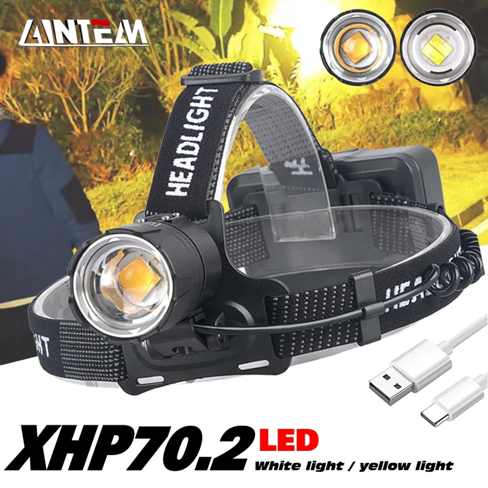 

Powerful 10000LM XHP70.2 Led Headlamp Headlight Zoom Head Lamp Flashlight Torch 18650 battery USB Rechargeable Fishing Lantern