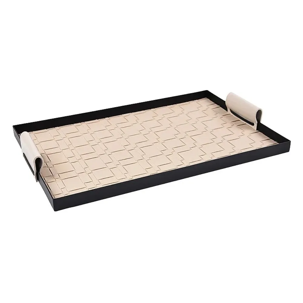 Woven Leather Metal Catchall Tray Desk Organizer for Cosmetics, Keys, Jewelry, Snacks