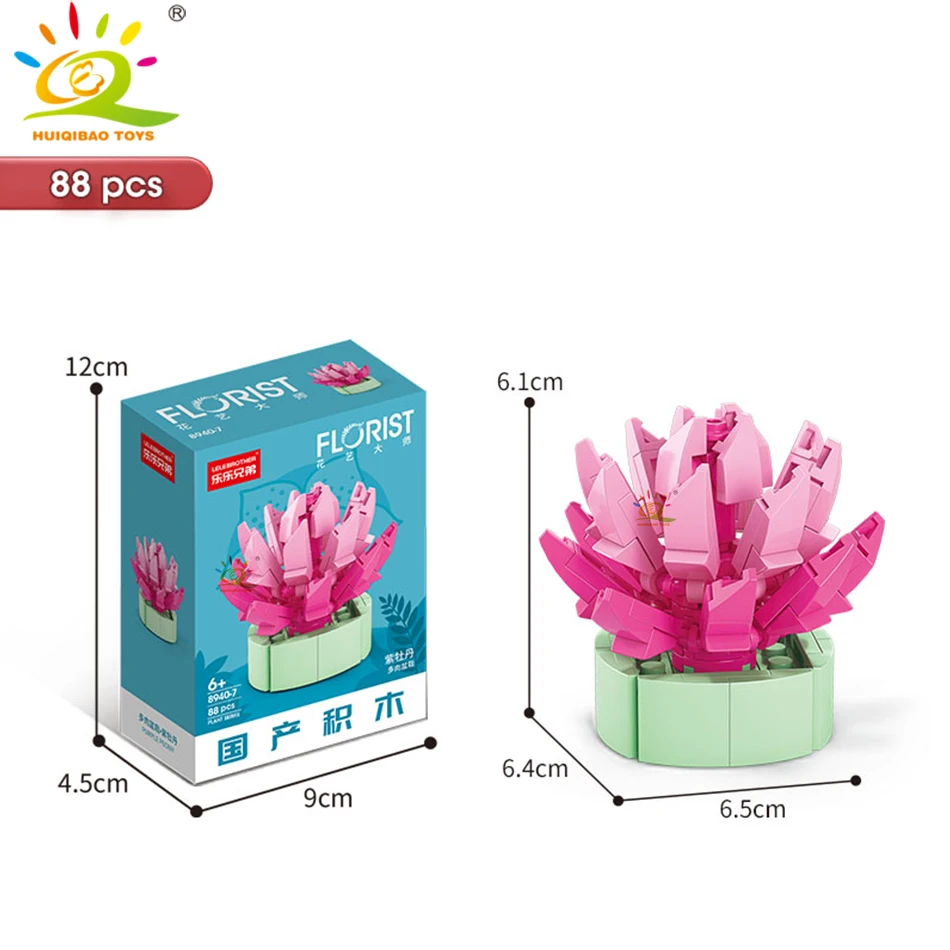 HUIQIBAO MOC Bloem Succulent Ingemaakte Model Bouwsteen DIY Eeuwige Boeket Thuis Bureau Plant Decor Baksteen Meisje Gift Kinderen Speelgoed
