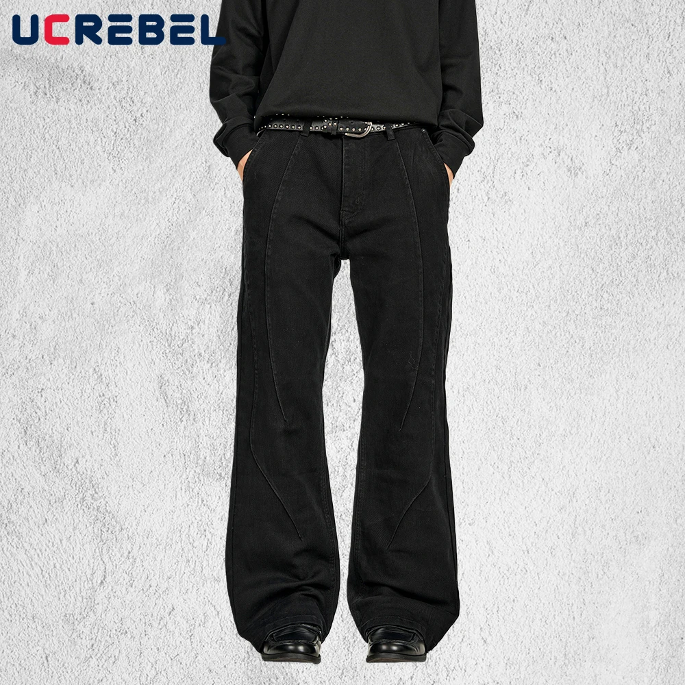 

Сращенные однотонные джинсы Bootcut, мужские карманные однотонные прямые джинсовые брюки High Street, мужские