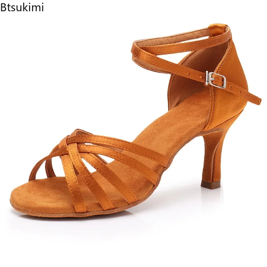 

2025 женская обувь для бальных танцев, обувь для латинских танцев, мягкая женская обувь для танго, джаза, сандалии для сальсы, модные туфли на высоком каблуке 5,5/7,5 см