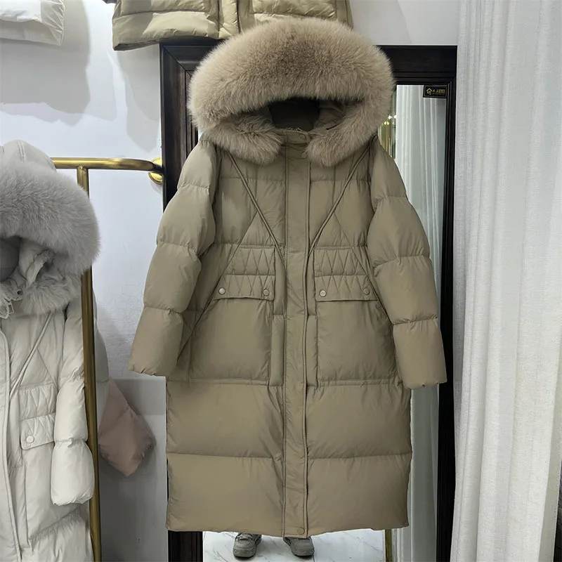 Thickeness 90% Duck Down Jacket Real Fox Fur Collar New Korean Long Puffer Coat Warm Female Fluffy Puffer Parkas