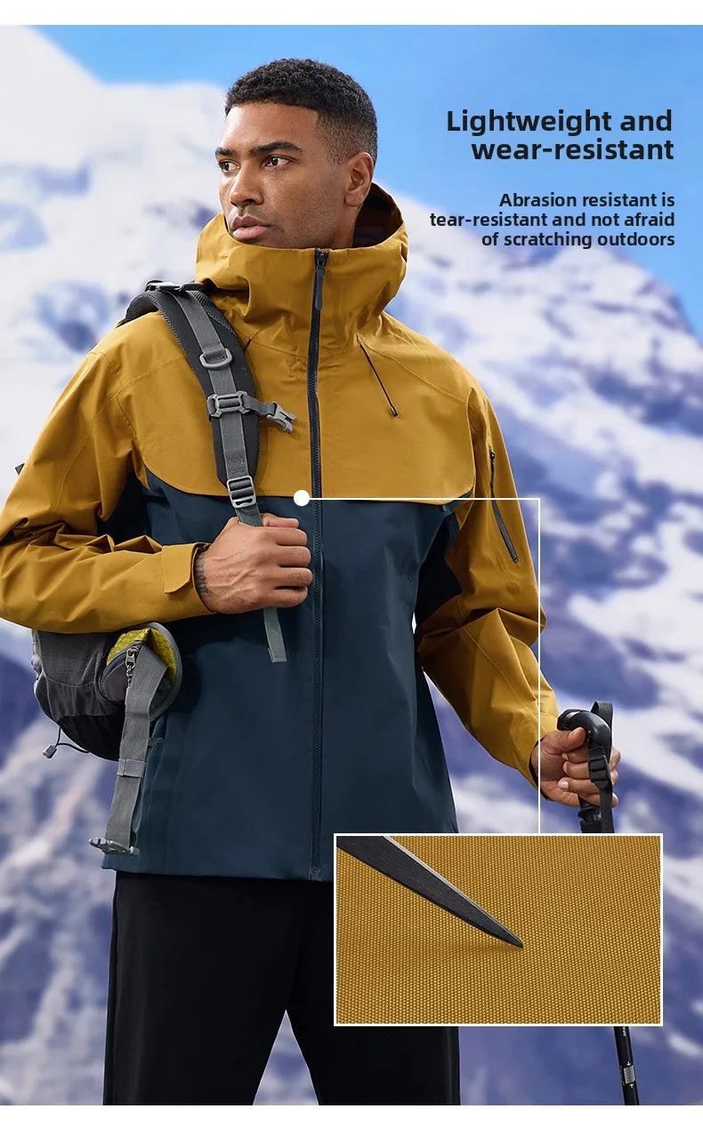 Herbst- und Winter-Hardshell-Windbreaker Winddichte Regenfeste Atmungsaktive Outdoor-Wander- und Bergsteiger-Skijacke mit Kapuze – Detail 11