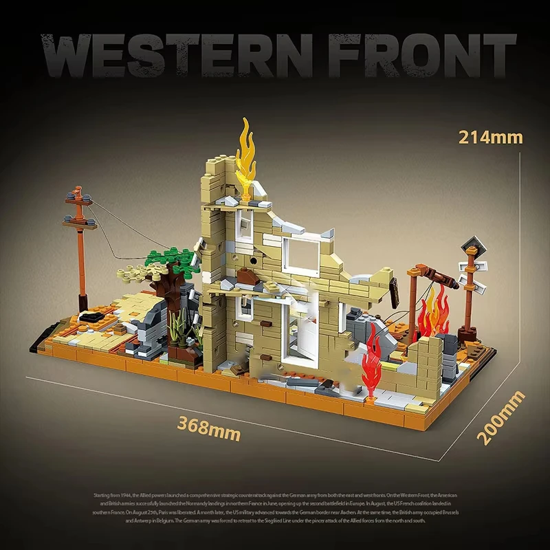 1145pcs Western Front City Campaign Scene Building Blocks Military Weapons Tank Armored Vehicle Tricycle Model Toy Kids Gift