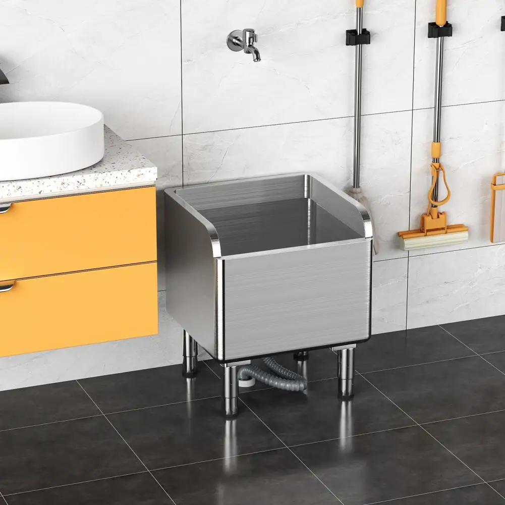 Slop Sink Commercial Floor Mop Sink Stainless Steel Utility Laundry Basin Quick Drain with Basket for Kitchen Garage(45x41x55cm)