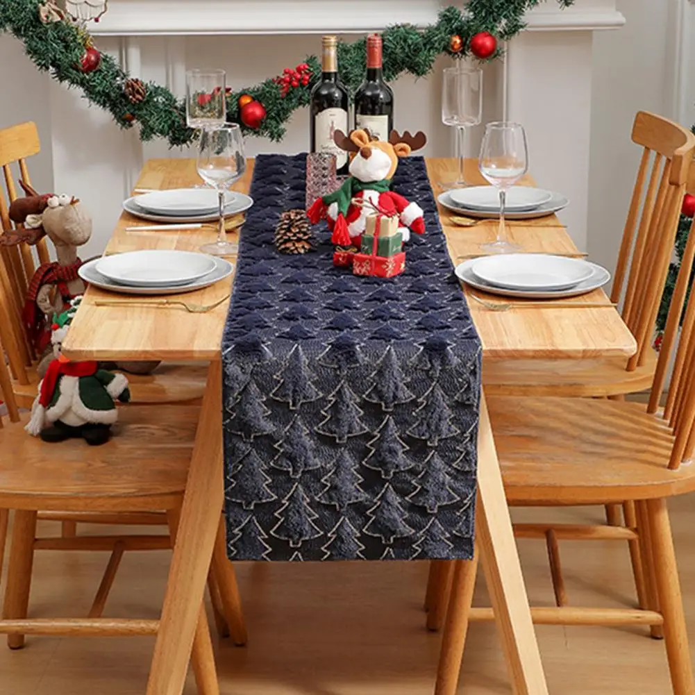 Dining Table Runner Polyester Table Runner Festive Christmas Table Runner with Soft Plush Jacquard Design Elegant for Dining