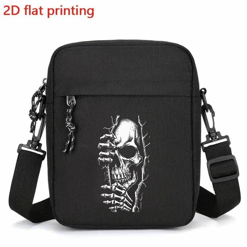 Men's Skull Print Crossbody Bag Lightweight Shoulder Bag with Adjustable Strap Vintage Skeleton Design Mobile Phone Shoulder Bag
