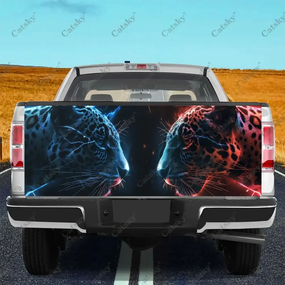 Animal Leopard Face to Face  Print Car Tail Trunk Protect Vinly Decal Auto Accessories Hood Decor Sticker for Off-road Pickup