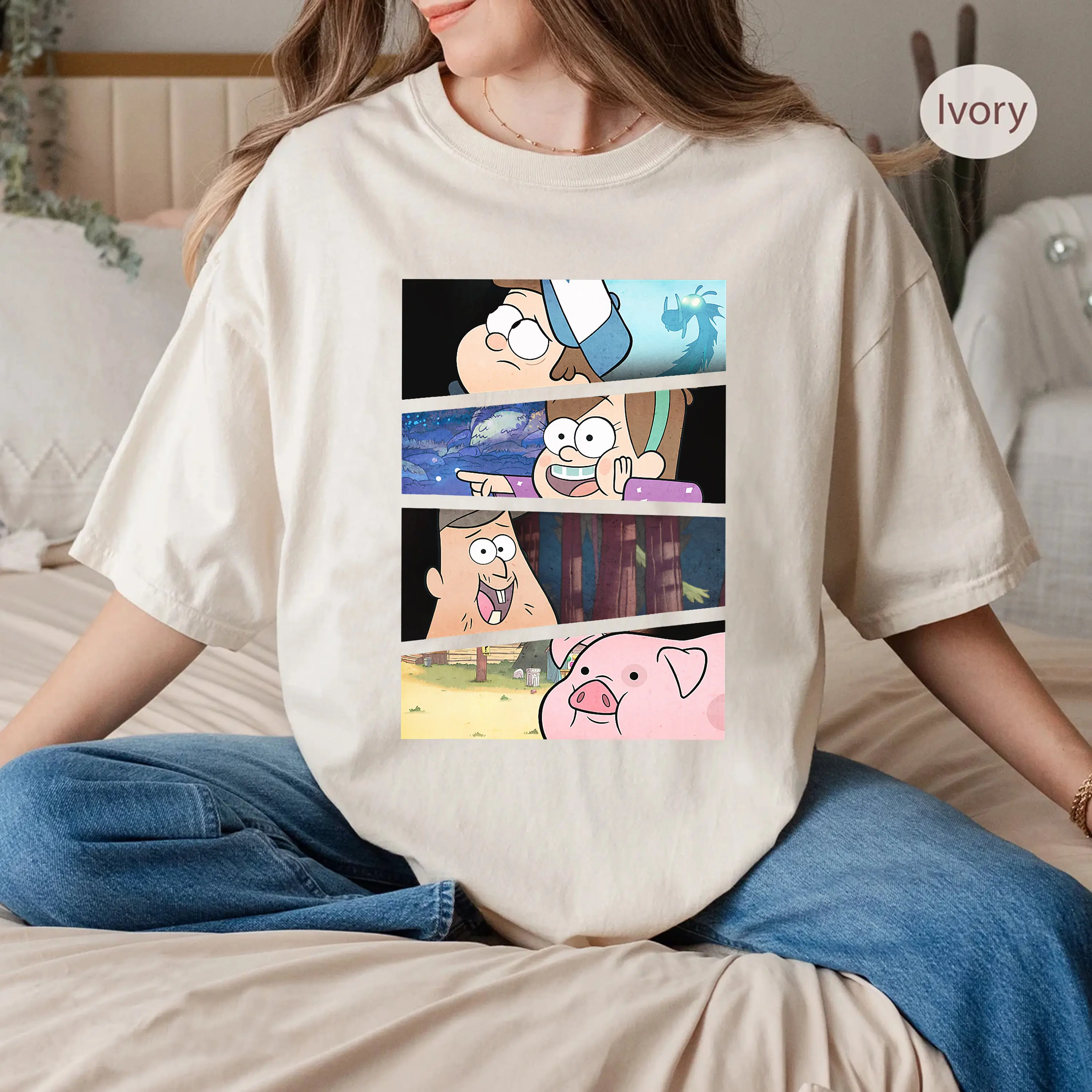 디즈니 그래비티 폴스 그룹 샷 스플릿 패널 씬 로고 티셔츠, 디즈니 메이블과 디퍼 셔츠, 디즈니랜드 가족 매칭 셔츠