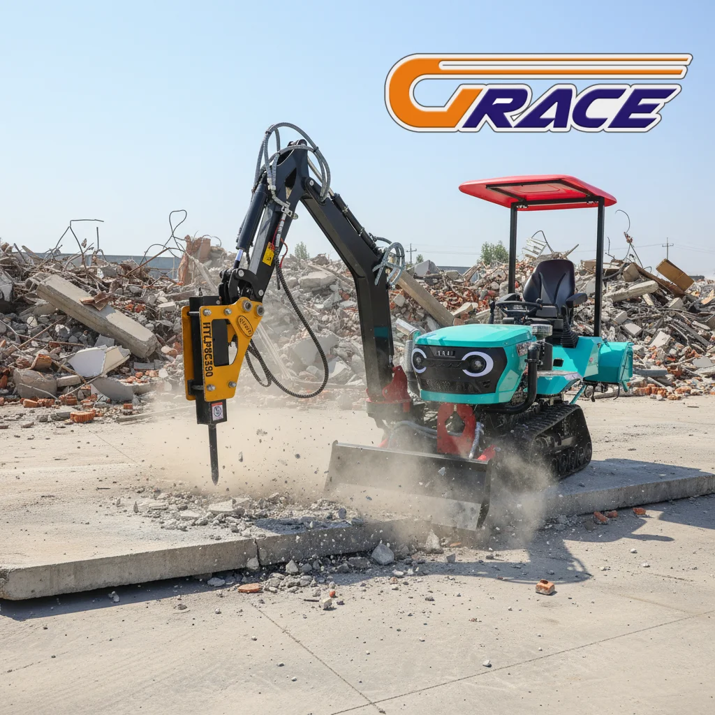 Tracked Mini Tractor, Multi Accessory Support Excavator Arm, Log Grapple, Rock Breaker, Auger Drill Agricultural Machine