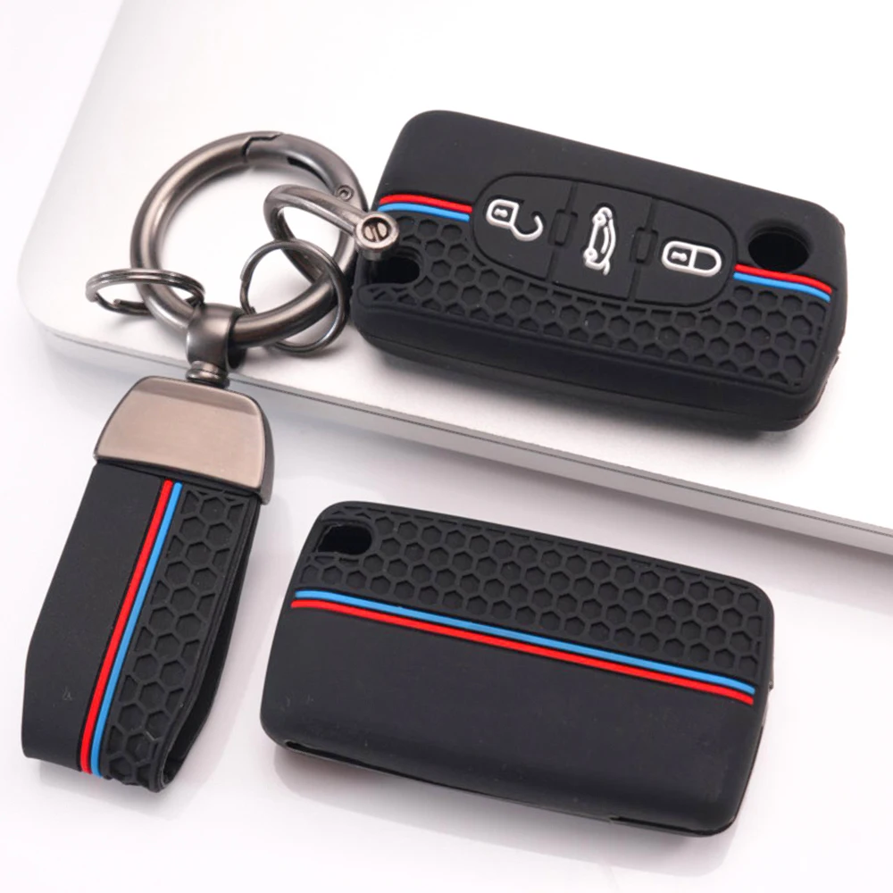 Key Fob Case With Keychain For Peugeot 107 206 207 307 308 407 607 807 3008 5008 Partner Expert For Citroen C2 C3 C4 C5 C6 C8