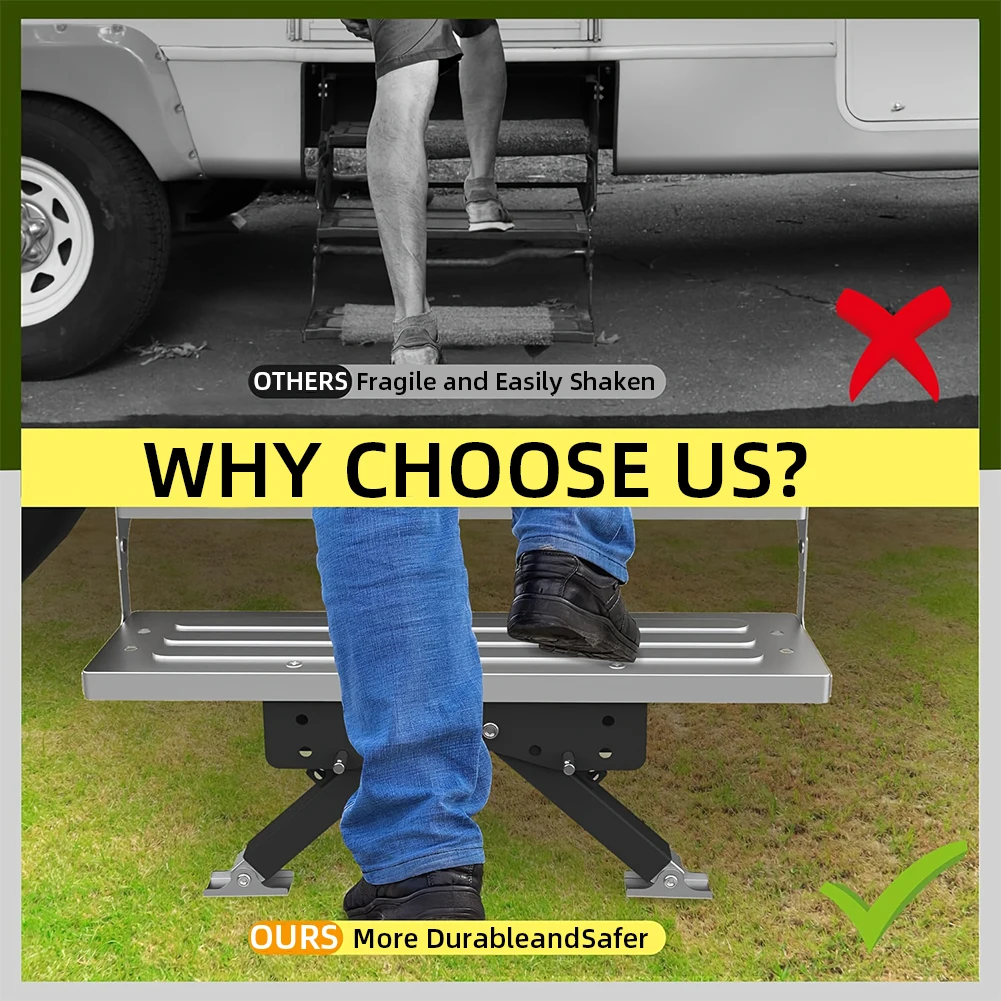 

Multi-Purpose Step Board Support Bracket Folding Step Stabilizer Anti-Slip Heavy Duty RV Support Legs Camping Car Accessory