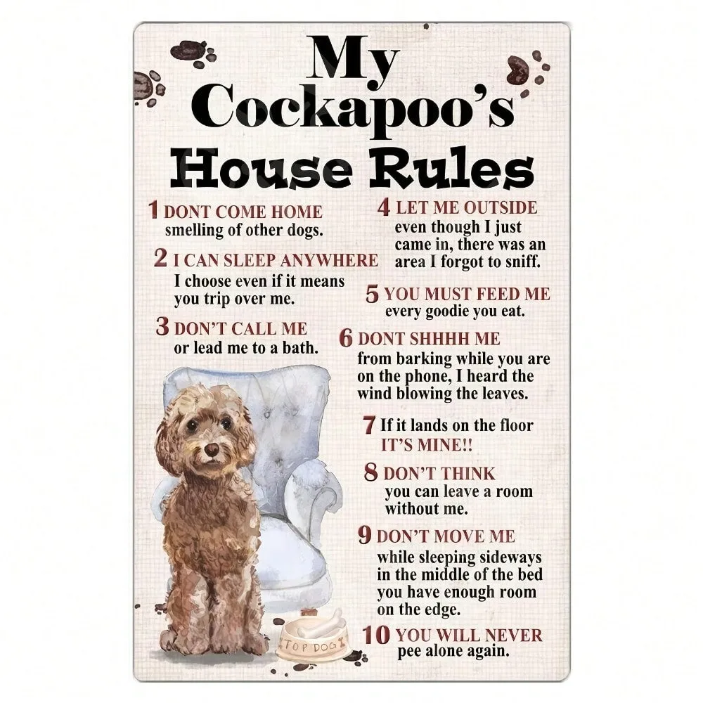 

Vintage Metal Dog Owner Sign 8x12 Inch, Country Farmhouse Wall Art for Living Room, Humorous Pet Decor Gift