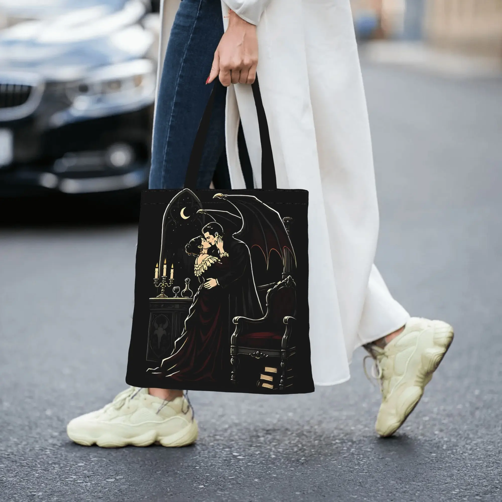 Reusable Trendy Vampire Romance With Gothic Elegance Halloween Shopping Bag Women Tote Bag Portable  Shopper Bags