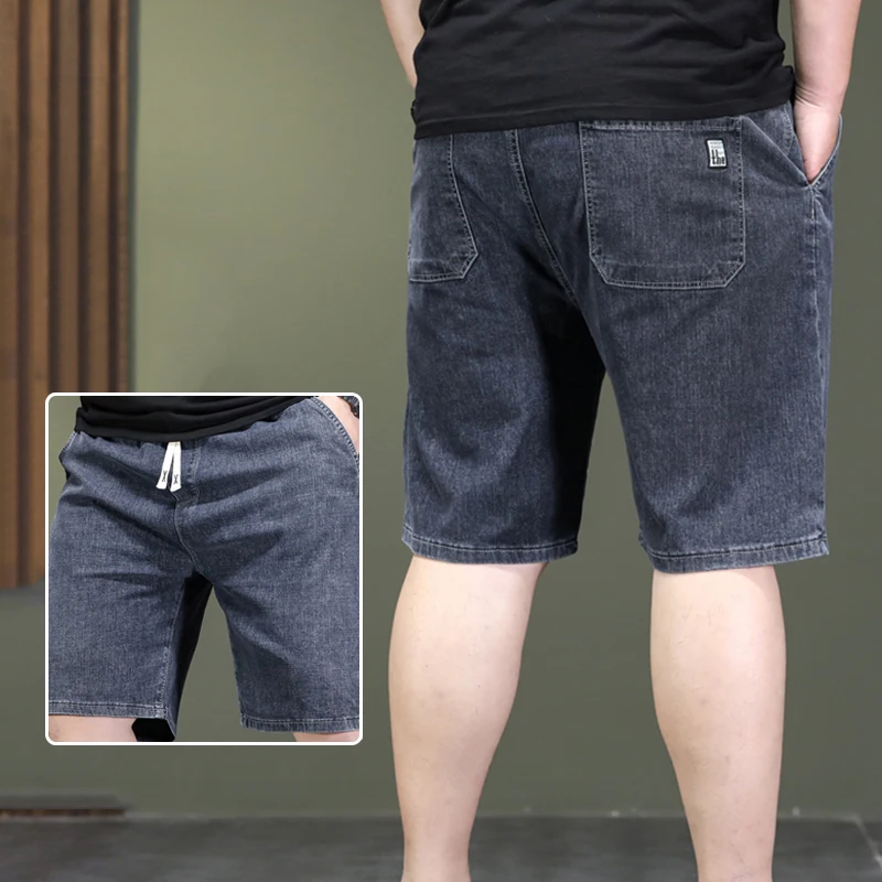 Summer Elastic Waist Large Size 44 46 48 Denim Short Pants Plus Size Denim Short Jeans Trendy High Quality Brand Casual Male