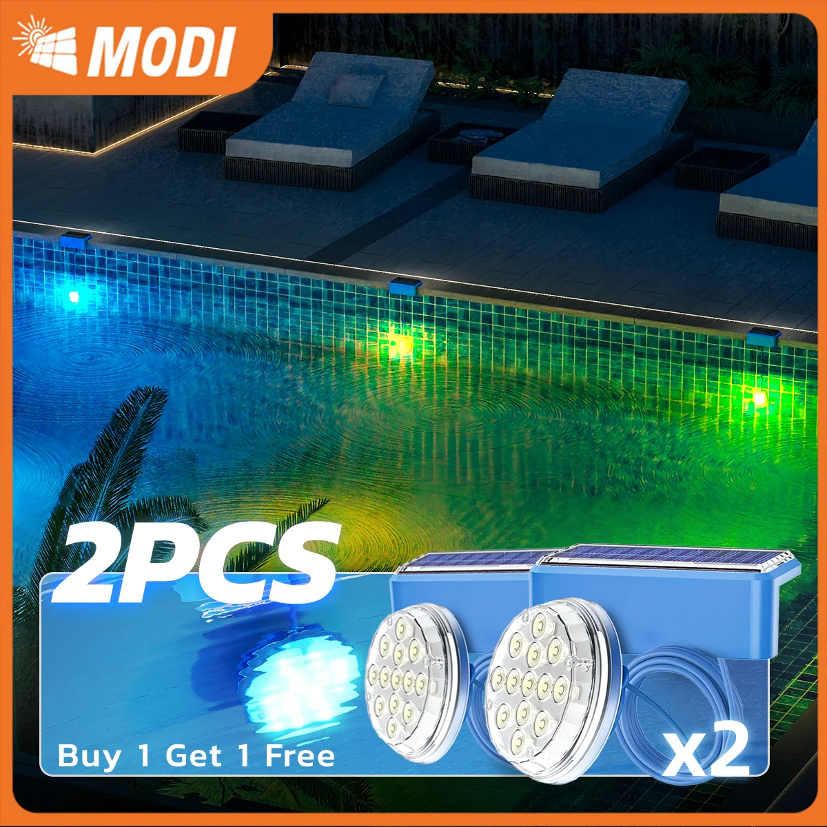 Solar pool light IP67 waterproof pool light 16 color underwater pool light, suitable for ground swimming pools and ponds 2PCS