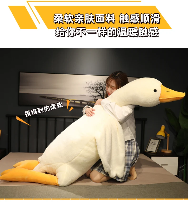 50-190cm große gelbe Umarmung Stofftier Ente Kawaii Riesen gans Plüsch tier Schlaf kissen große weiche Puppe Party Geschenk für Kinder – Detail 5