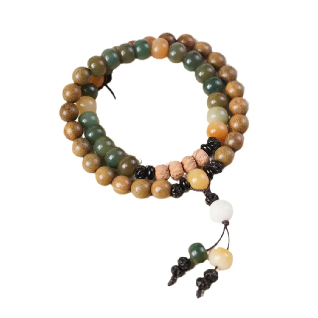 دائرة مزدوجة سوار اليد Dunhuang Boddhi خشب الصندل الأخضر لتقوم بها بنفسك مائة بذور نمط البوذية سبحة صلاة مجوهرات للرجال و ث #5