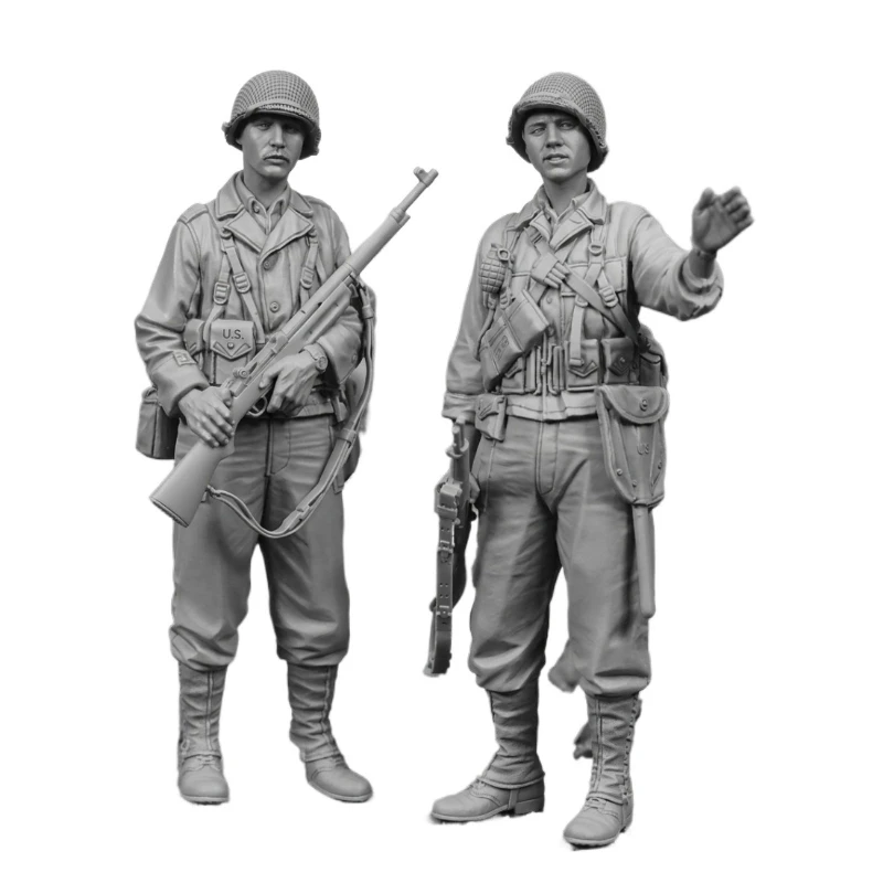 

Набор моделей из литой смолы в масштабе 1/35, комплект 2-го дивизионного отряда пехоты США, 2 фигурки, требуют самостоятельной сборки и окраски.