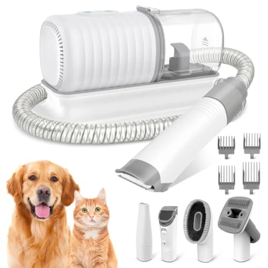binROC Dog Grooming Vacuum Kit Pet Grooming Vacuum with Electric Dog Hair Clipper Grooming Brush Cleaning and Crevice Tool with