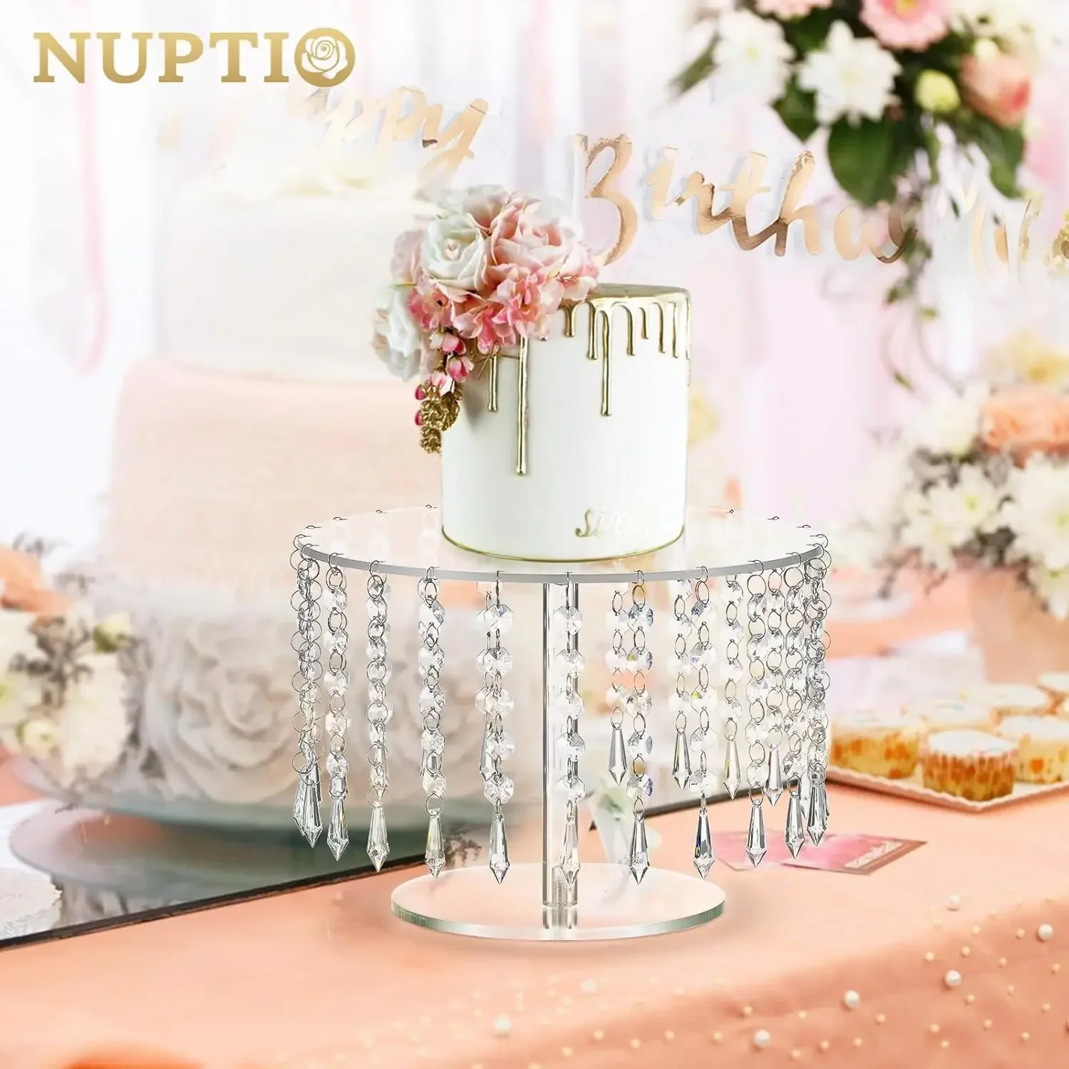 Acrylic cake rack circular cupcake rack dessert display rack with crystal chandelier for wedding birthday party table decoration