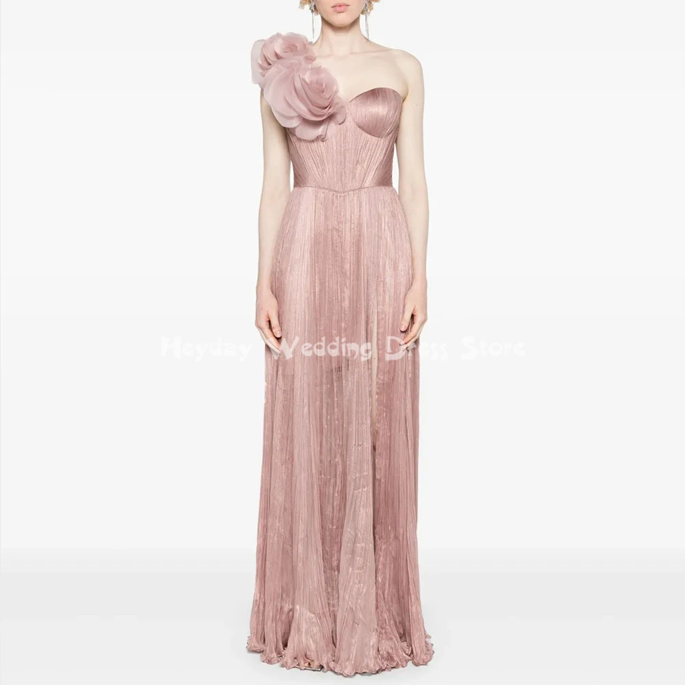 

Heyday Women's Customized One-shoulder 3D Flowers Pleats Evening Dresses With Sleeveless Floor-Length Elegant Dresses 2025