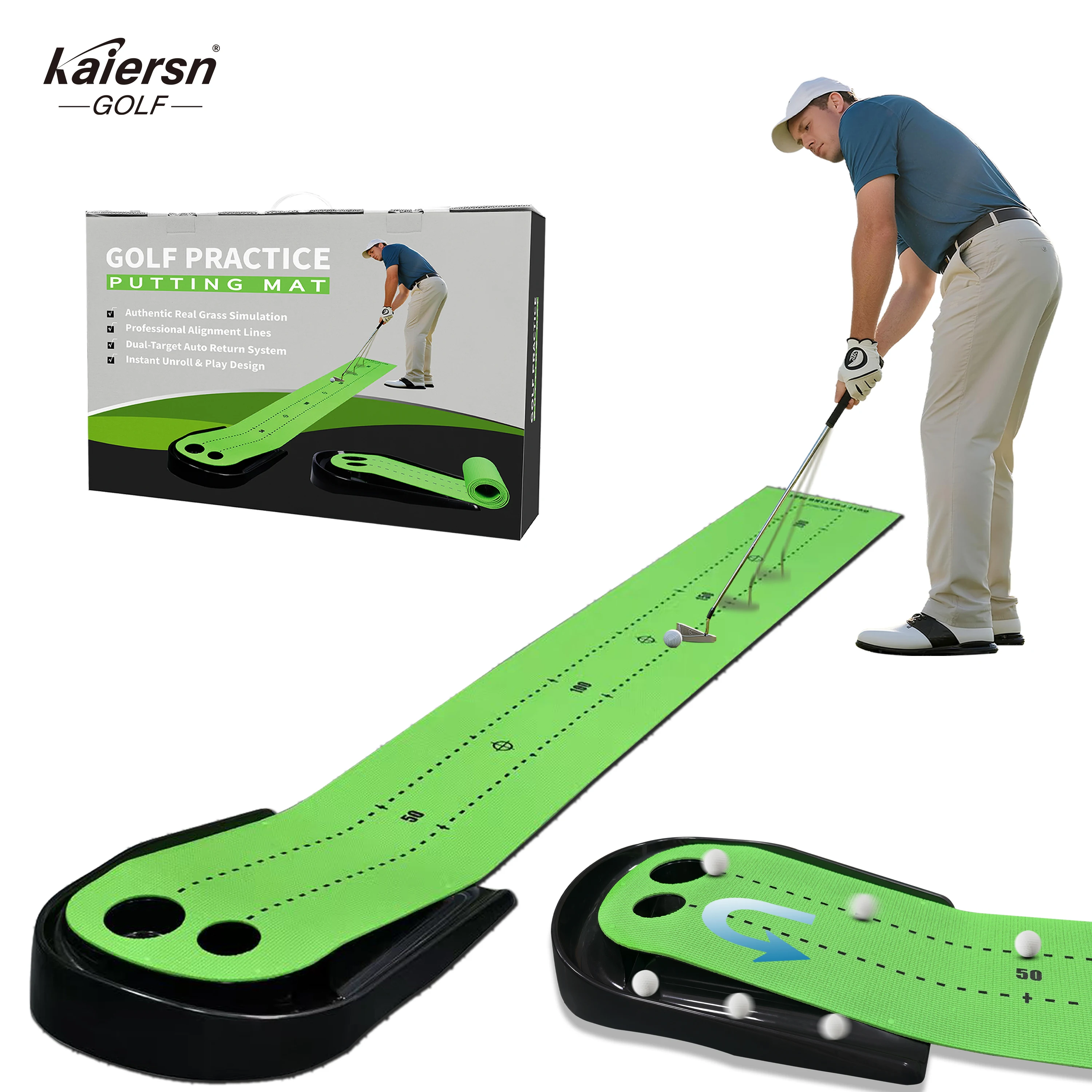 Auto Ball Return Putting Green Mat Golf Practice Putting Mat With Alignment Markings,Mini Golf Game for Home Office Backyard