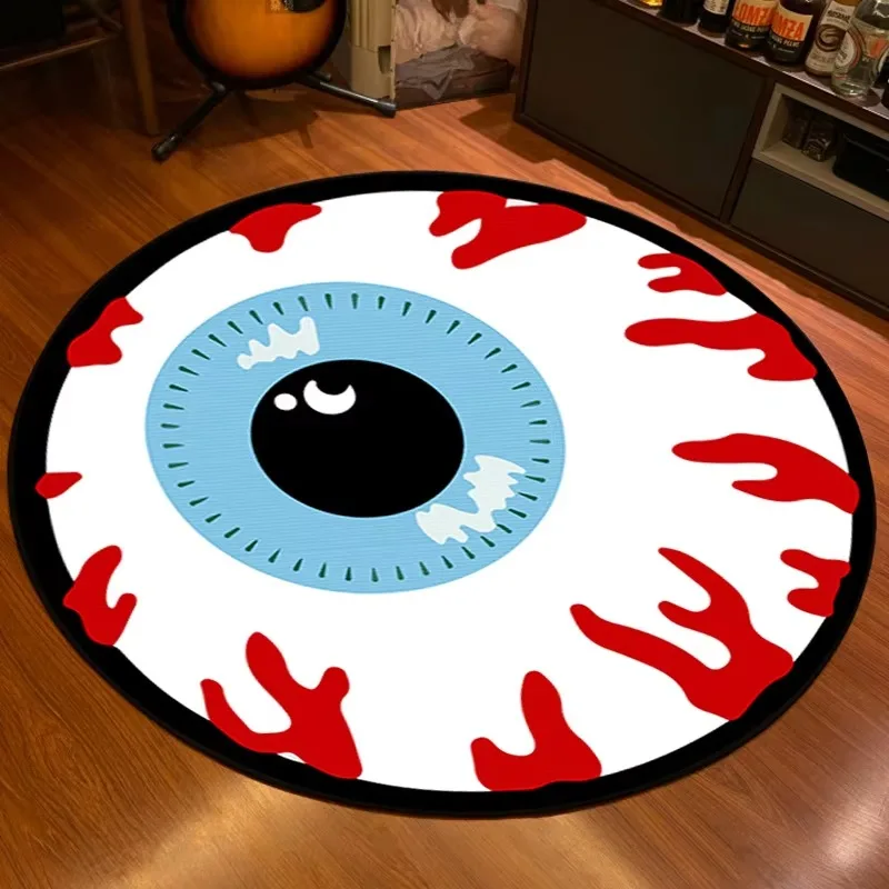 Round Gothic Area Rug Skull Motorcycle Flame Letter Print Floor Mat Rock Style Bedroom Living Room Home Decor Circular Carpet