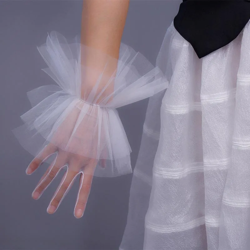 Gants en dentelle transparente noire et blanche, gants en tulle, gants de mariage minces, gants de robe de soirée, gants de prise de vue photo, gants à pois transparents