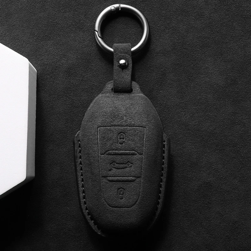 

Suede Leather Car Key Case for Peugeot 2008 3008 308 408 508 4008 5008 Fob Keychain Keyring Car Accessories