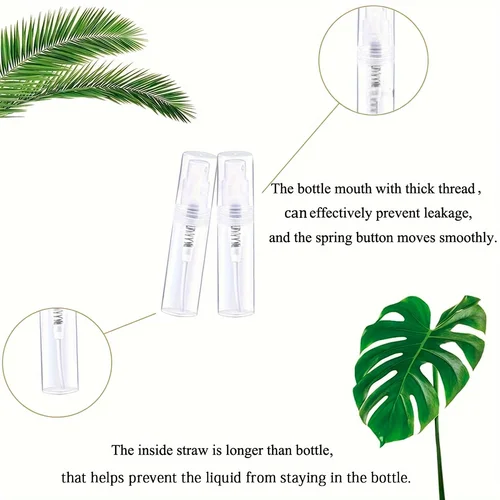 Imagen 2 del producto 100 botellas de spray 2ML/3ML- Atomizador de viaje recargable transparente inodoro, sin BPA, mini pulverizador portátil para perfume y cosméticos