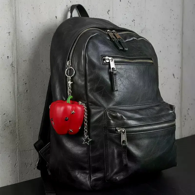 Punk Rivet Bag Charm Dark Y2K Fruit Vegetable Keychain Cool Subculture Pendant Backpack Purse Accessories Goth Aesthetic Gift
