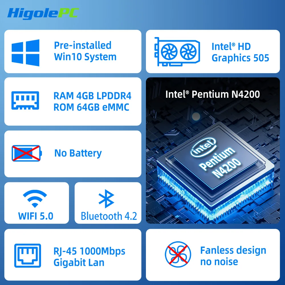 Higole D5 PC Stick Fanless Mini PC Intel Pentium N4200 Windows 10 WiFi5 4GB 64GB Laptop Desktop PC 4K TV Stick PC Mini Computers