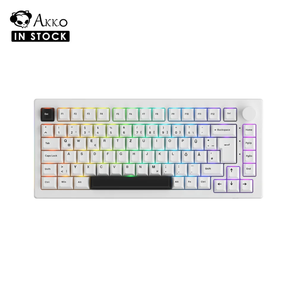 Akko 5075B Plus White Keyboard Hot Swap Multi-Modes RGB Mechanical Gaming ISO DE/UK/Nordic 3/5 Pin 2.4GHz /USB Type-C/Bluetooth