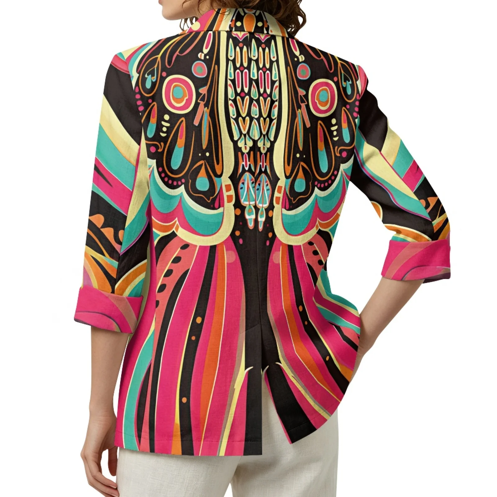 PENSTROLL 3/4 Sleeve Linen Style Peplum Cardigans Open Front Cover Up Cardigans for Vacation Butterfly Mandala