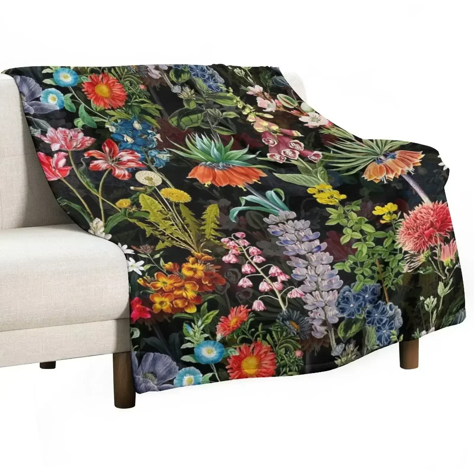 Vintage Springflower Midnight Garden Throw Blanket Polar Plaid on the sofa blankets and throws Designers anime for sofa Blankets