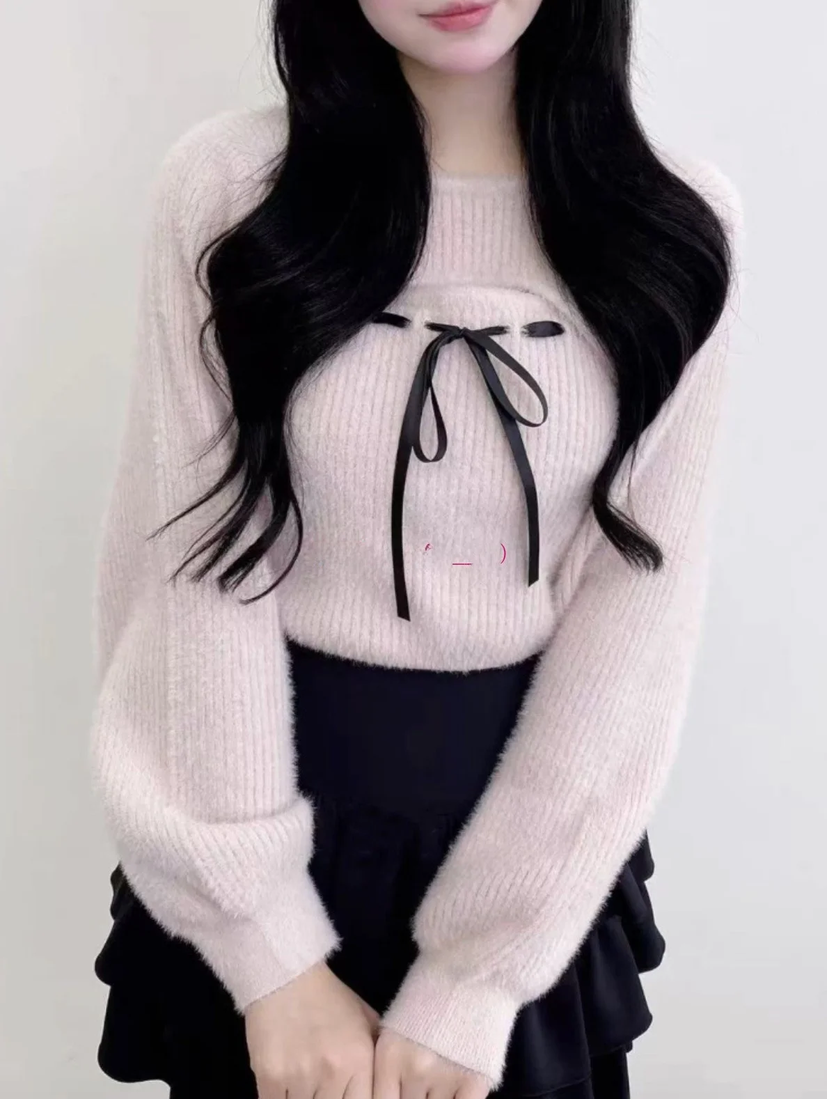 

Pure D Home Sweet Knot Hollow out Plush Knitted Sweater Women's Regular Fit Long Sleeve round Neck Knitwear