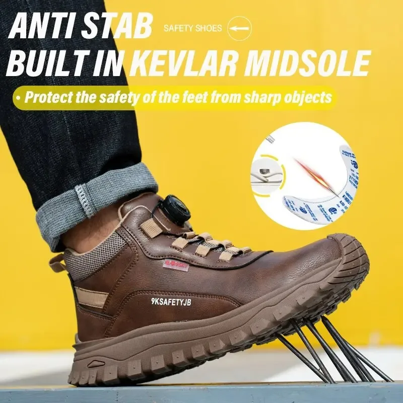 Men Safety Shoes Rotating Button Indestructible Shoes Waterproof Work Boots Anti-smash Men Boots Puncture-Proof Protective Shoes