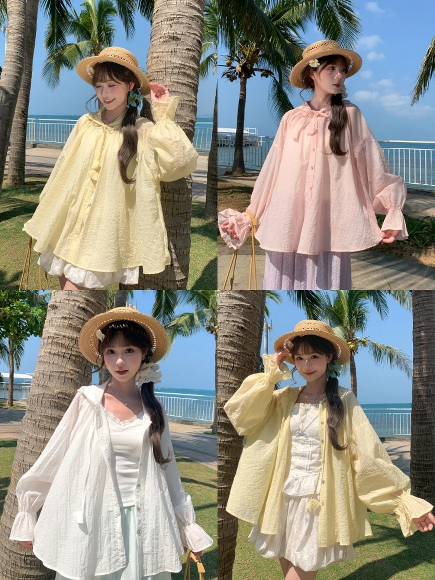 

Sweet Style Loose Fit Hooded Jacket Women's Lightweight Cardigan Summer Casual Feel Short Outerwear Button Design Straight Hem