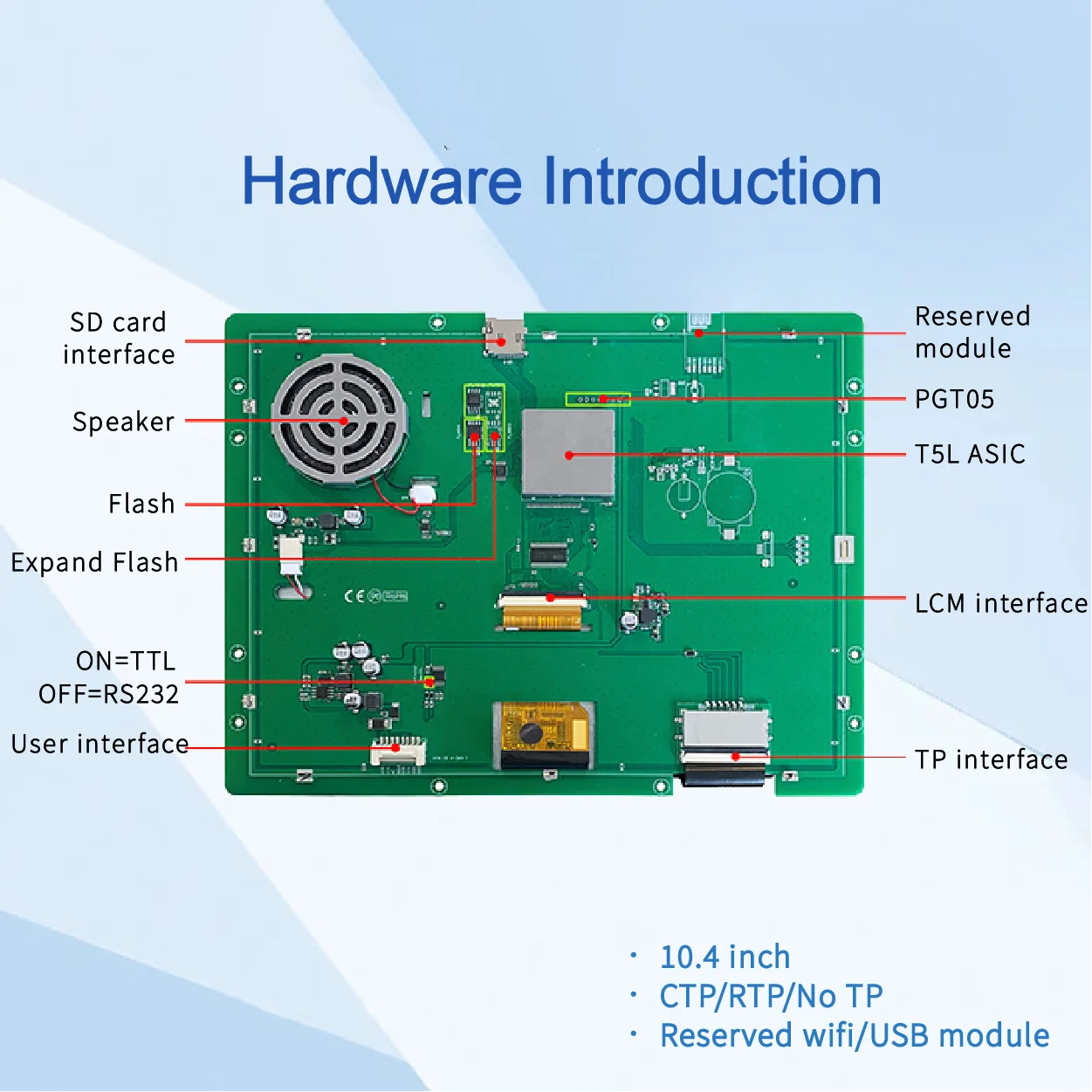 DWIN 10.4inch TFT LCD Display Connect Arduino, Esp32, Esp8266, 1024*768 HMI Smart Touch Screen,IPS LCD Module DMG10768C104_03W