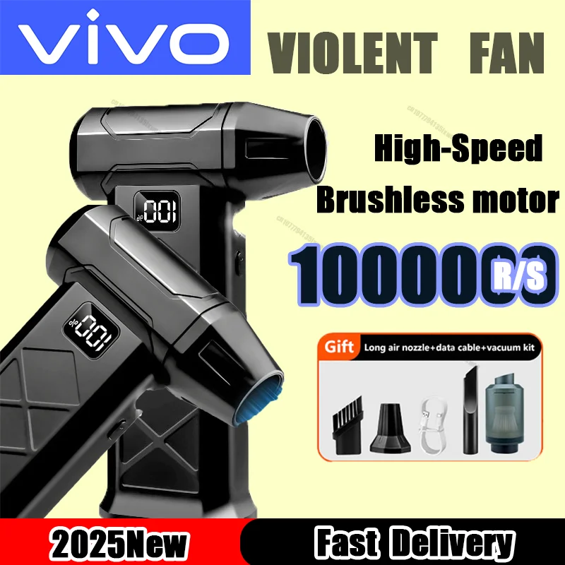

Вентилятор для пыли VIVO, 1000000 об/мин, бесщеточный двигатель, уличный воздуходувка для пыли Type-C, перезаряжаемый воздуходувка для очистки ПК, турбовентилятор