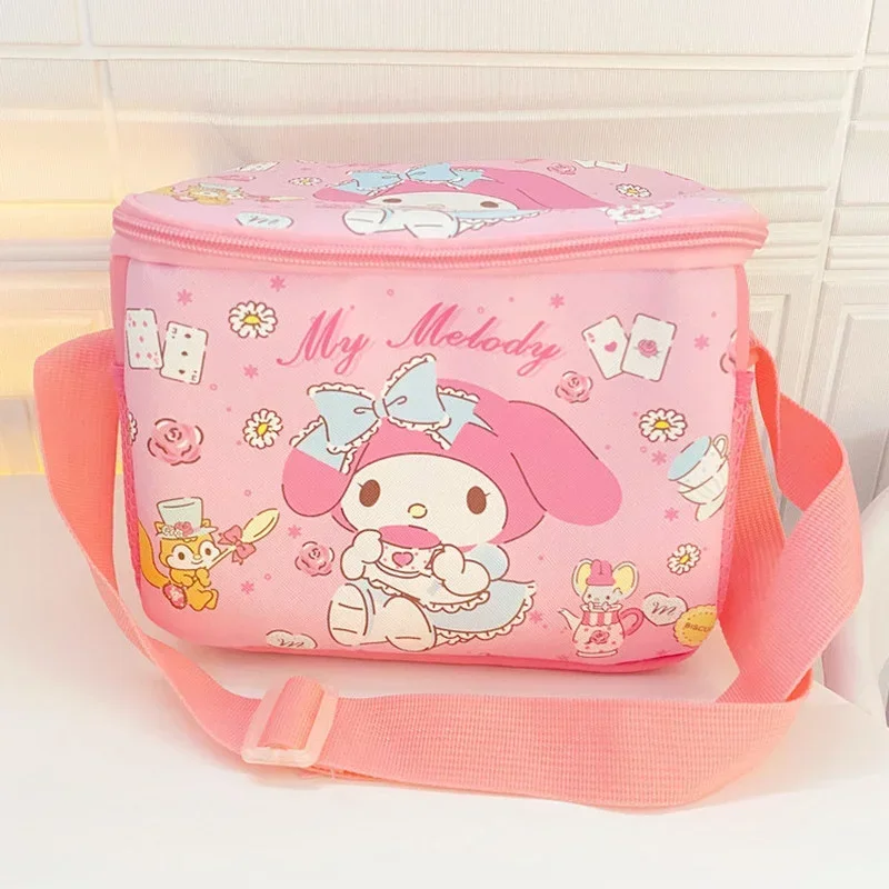 MINISO Kawaii Sanrio Cartoon Cinnamoroll My Melody Kuromi Purin Dog Lunch Box Bag Cute Water Proof Insulated Picnic Bags Gifts