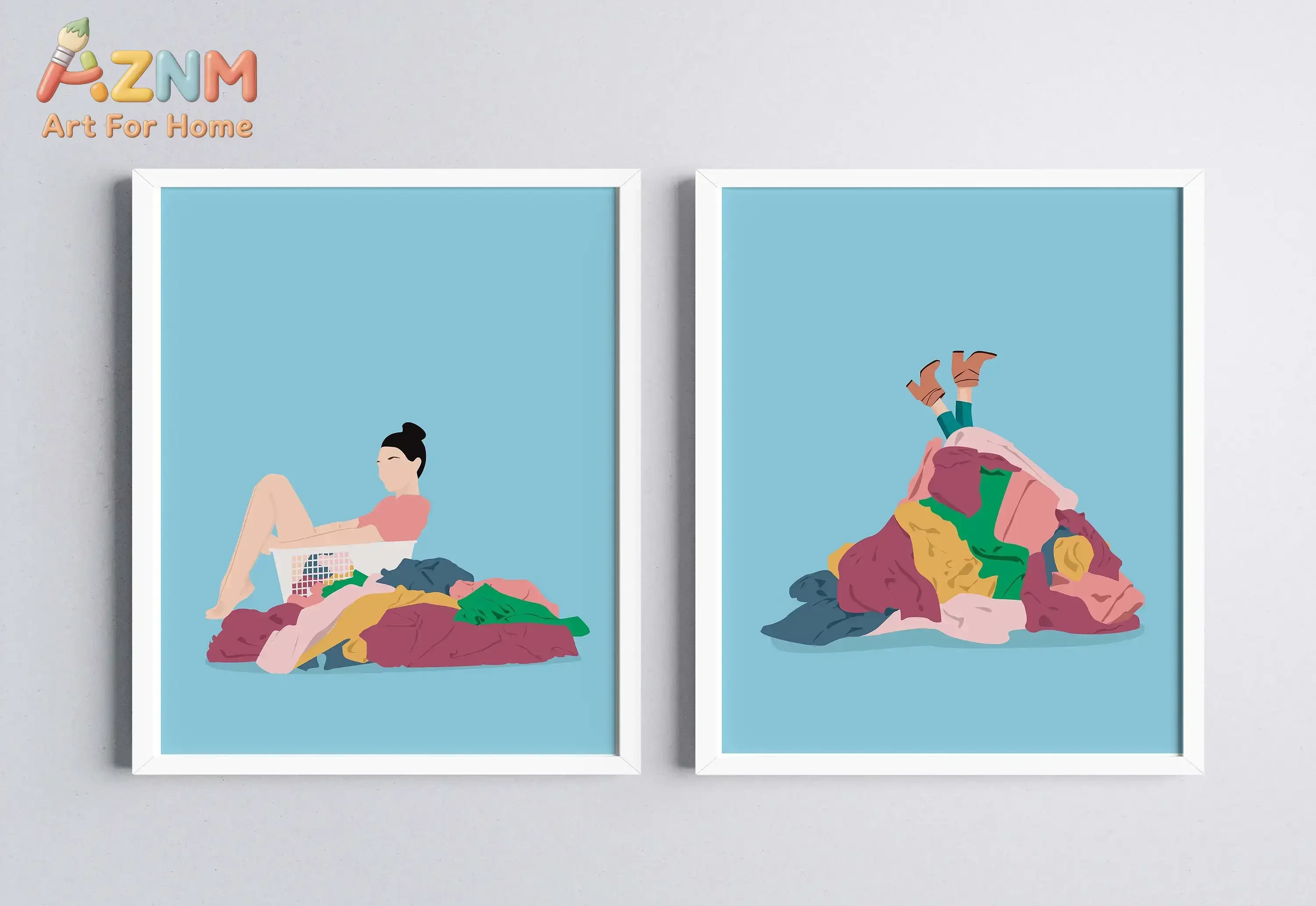 Pastel Colors Art Print Laundry Day Canvas Painting Floating on Clothe Funny Poster Pictures Bedroom Bathroom Home Decor