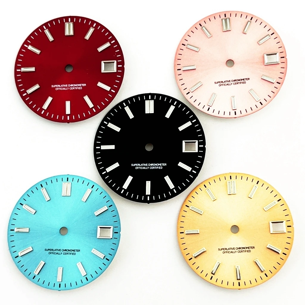 

New 29mm Black/Red/Blue/Gold/Pink Sterile Green Luminous Watch Dial Fit NH35 Movement With Calendar Window