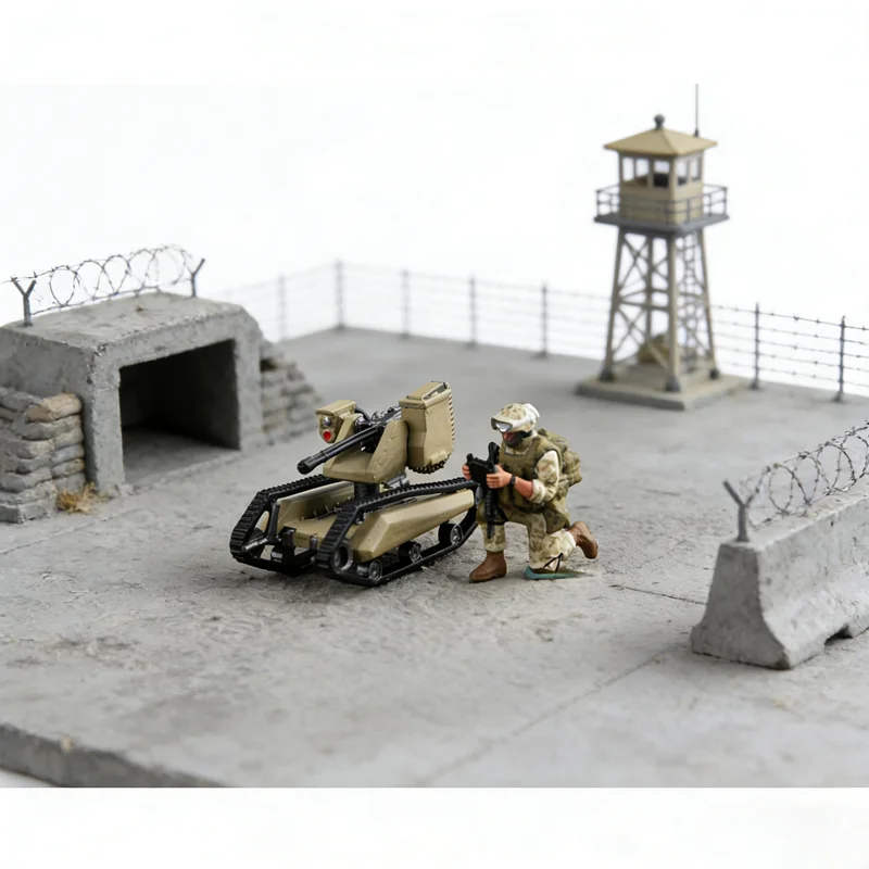 

New 1/72 PITBULL RCWS Unmanned Combat Vehicle With 1 Soldier Miniature Scene Model DIY Hhandmade Painted Toy Collection Ornament