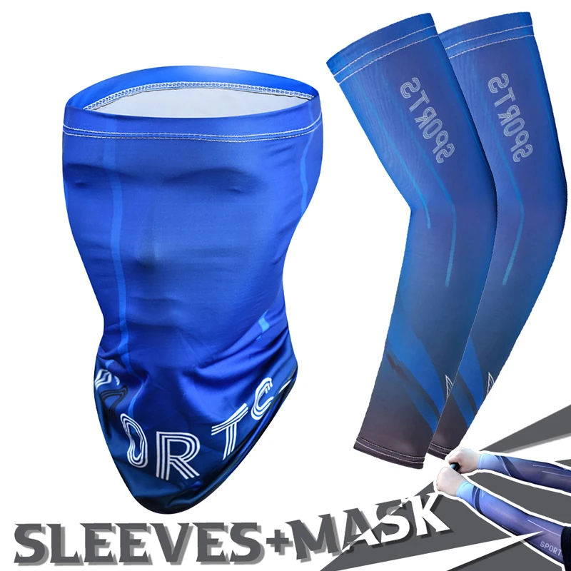 

2Pcs Set Summer Ice Silk Cycling Arm Sleeves Breathable Bandana Mask Combination Suit Elastic Cold UV Sun Protection